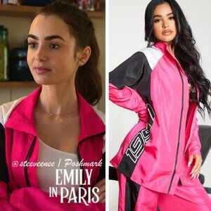 PrettyLittleThing Nylon 1997 Oversized Sports Jacket ASO Emily in Paris